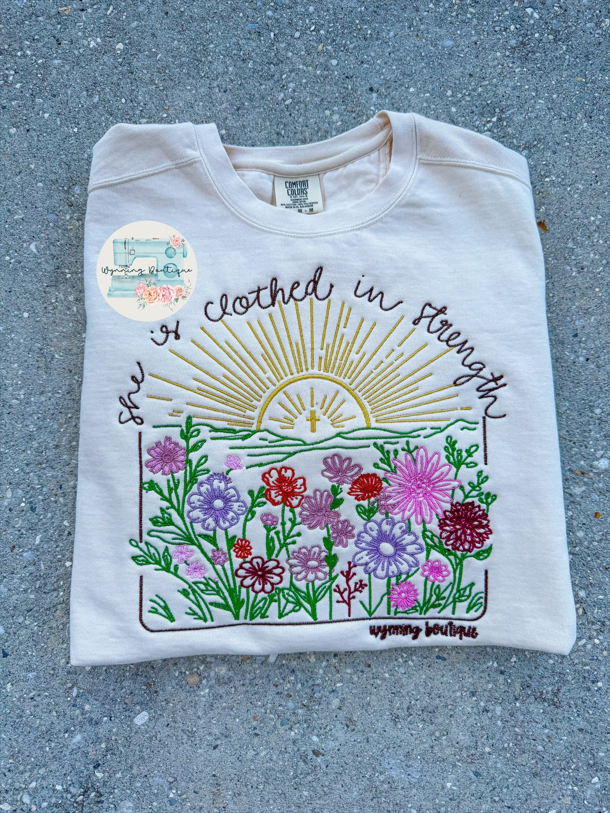 She is Clothed in Strength Embroidered Crew