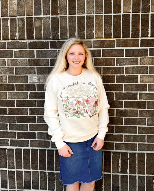 She is Clothed in Strength Embroidered Crew