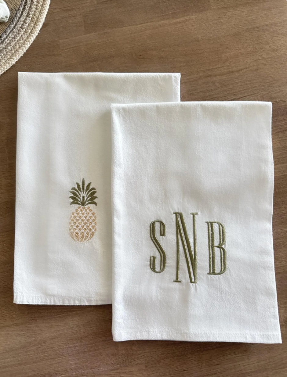 Embroidered Monogram Tea Towel