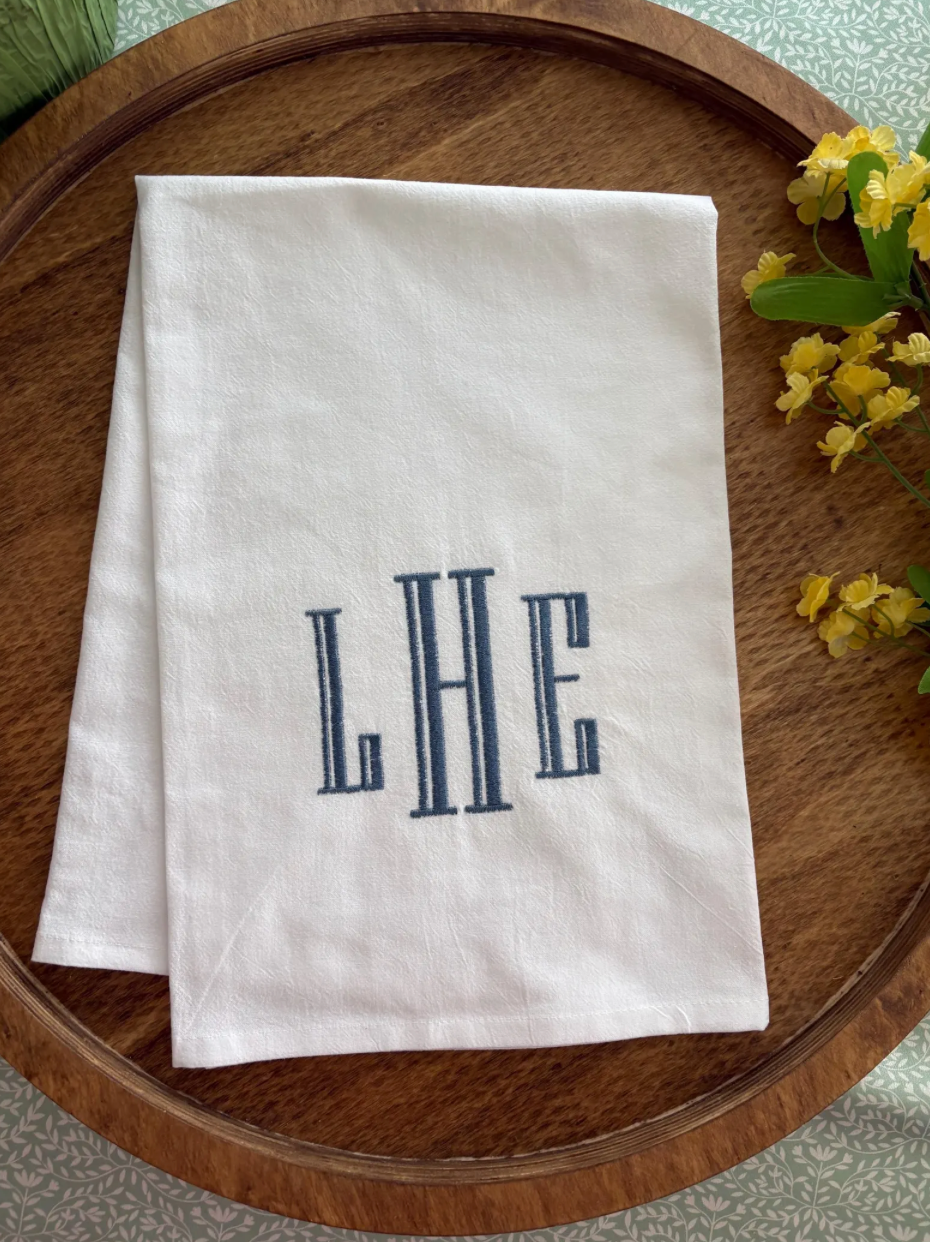 Embroidered Monogram Tea Towel